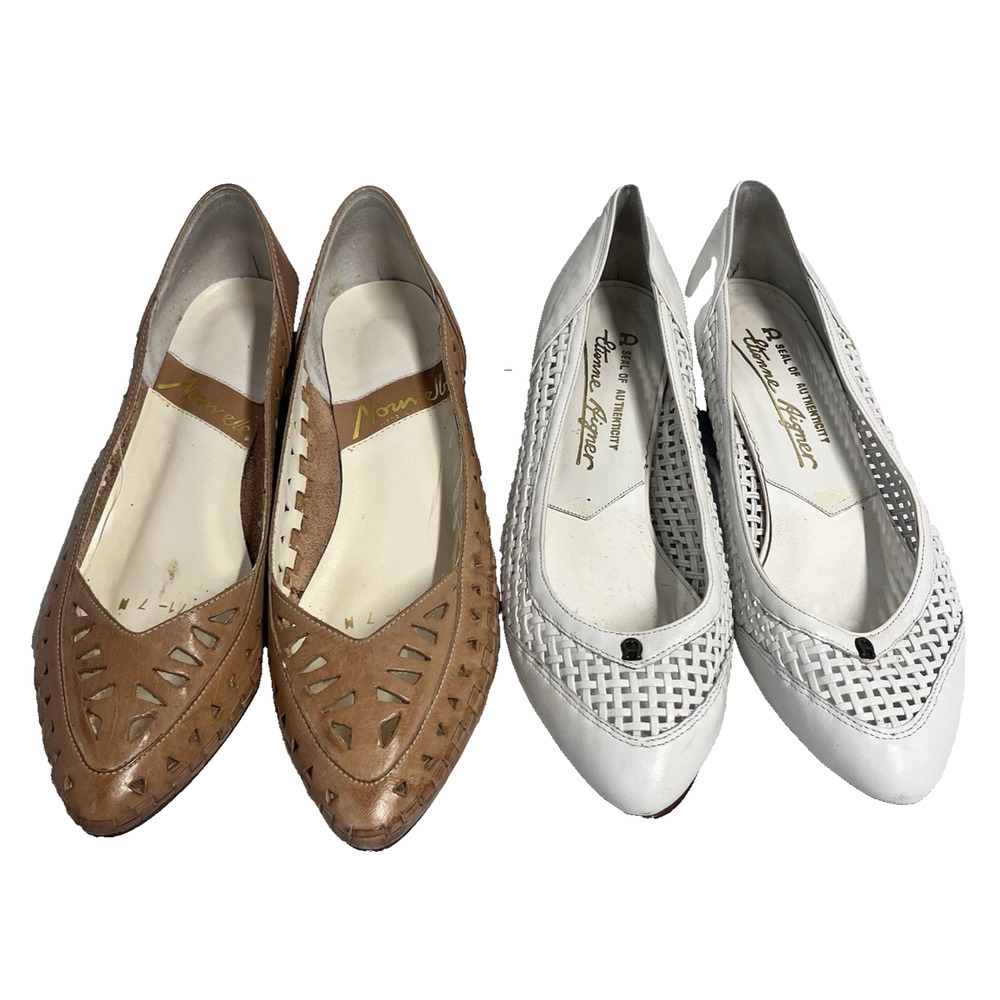 Vintage 2 pairs 1970's Leather Shoes size 7M Etienne Aigner Nouvelle Low Heels